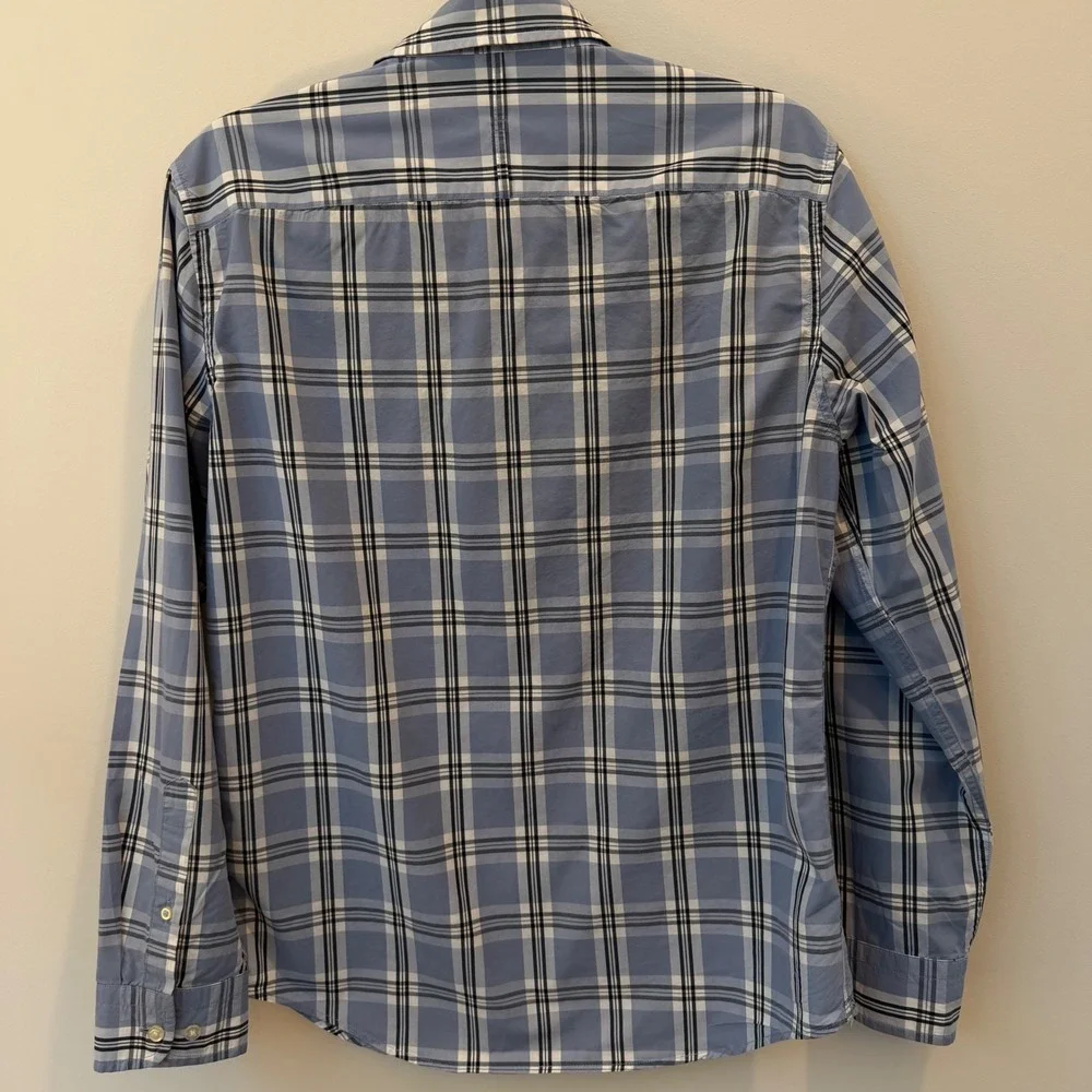 Banana Republic Mens Slim Fit Plaid Button Down Shirt Blue White Cotton Medium